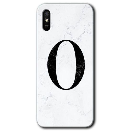 Xiaomi Redmi 9A Kılıf Baskılı Kapak - Beyaz Mermer Desenli O Harfi + 5D Tam Kaplayan Cam