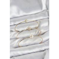 Gold Renk Zirkon Taşlı Kutup Yıldızı Model 3'lü Kadın Bileklik Kombini