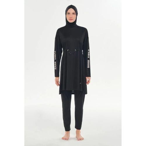 Rozamay 253132 Opal   Siyah Tam Boy Lycralı Dijital Desen Tesettür Mayo