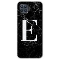 Oppo Reno 4 Lite Kılıf Baskılı Arka Kapak - Siyah Mermer Desenli E Harfi +Tam Ekran Koruyucu