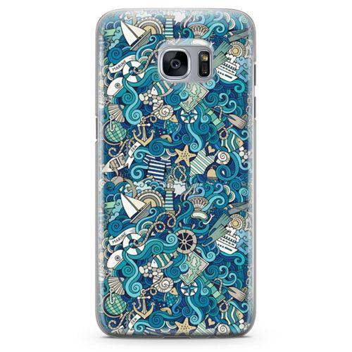 Samsung Galaxy S7 Edge Kılıf Doodle Gemi Turları Arka Kapak Koruma Desenli Full Koruyucu