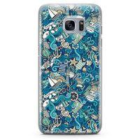 Samsung Galaxy S7 Edge Kılıf Doodle Gemi Turları Arka Kapak Koruma Desenli Full Koruyucu