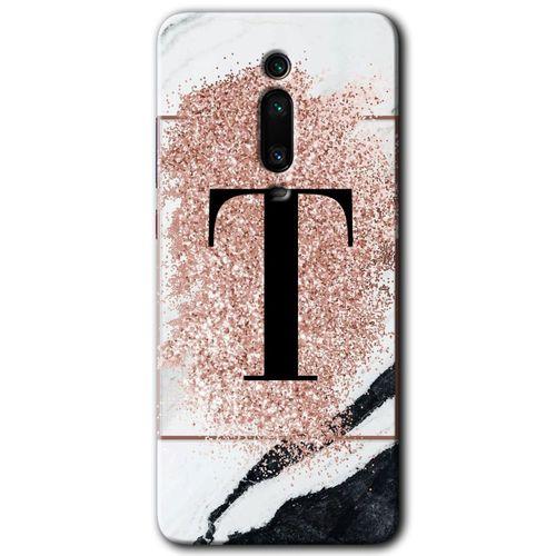 Xiaomi Mi 9T Kılıf HD Desen Baskılı Arka Kapak - Pembe Mermer Desenli T Harfi