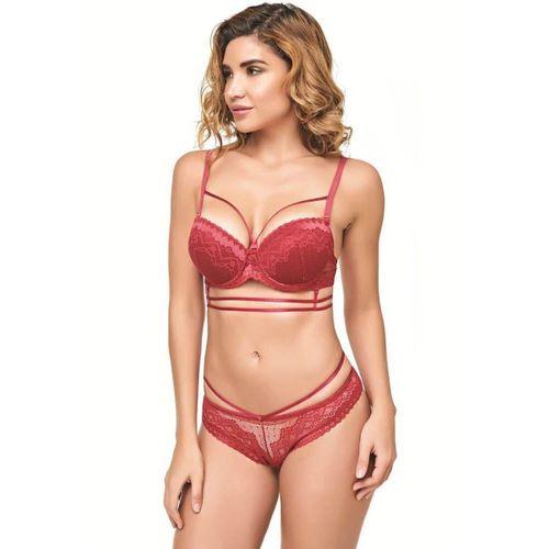 Balenli Destekli Dolgulu Askıları Çıkabilen Yaka Detaylı Çıkabilen Göğüs Altı Aksesuarlı Dantelli Sütyen Ve String Takım