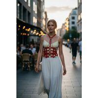 Kırmızı Kadın Kemer Korse Yapılı Zincir Detaylı - Brf1072