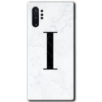 Galaxy Note 10 Plus Kılıf HD Desen Baskılı Arka Kapak - Beyaz Mermer Desenli I Harfi