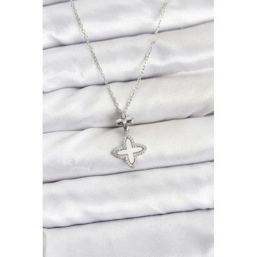 316L Çelik Zincir Gümüş Renk 4 Yapraklı Yonca Model Zirkon Taşlı Kadın Kolye