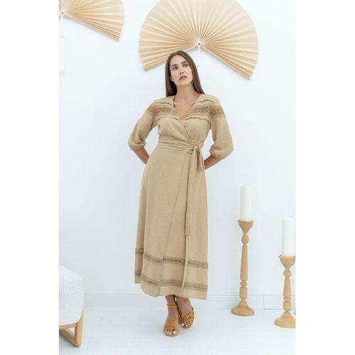 Vizon Dantel Detay Keten Elbise