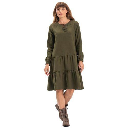 Uzun Kol Güliş Pazen Kısa Sonbahar ve Kışlık Elbise Haki Hk