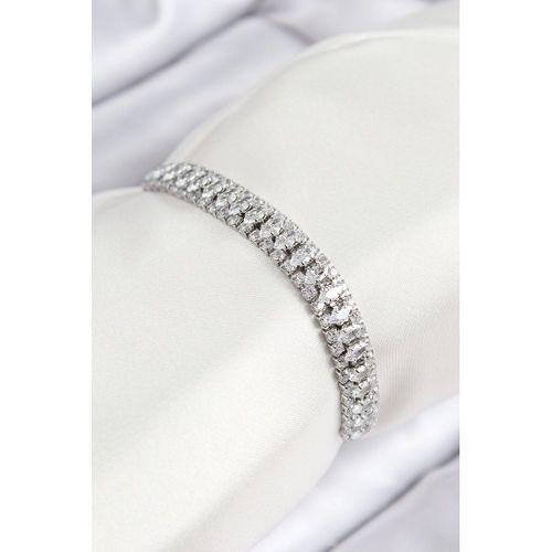 Pirinç Zirkon Taşlı Tennıs Model Gümüş Renk Asansörlü Kadın Bileklik