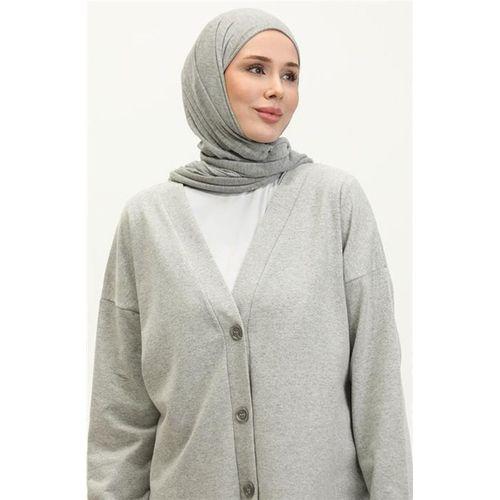 Düğmeli V Yakalı Sade Basic Eşofman Spor İkili Takım - 03051.008 - Gri
