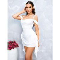 Özel Tasarım Omuz Detaylı Şık Beyaz Fantezi Mini Club Elbisesi