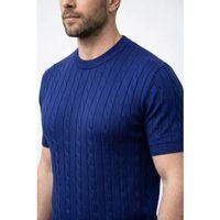 Erkek Yazlık Triko Dokuma Tişört Kısa Kol Bisiklet Yaka Örgü Desenli T-Shirt - Lacivert