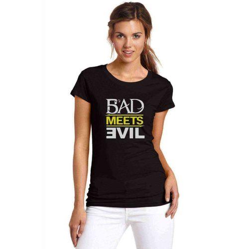 Bad Meets Evil Logo Baskılı Siyah Kadın Tshirt