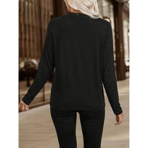 Kadın Uzun Kollu V Hakim Yaka Fermuar Detaylı Viskon Bluz