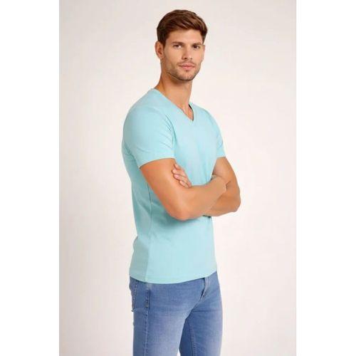 Erkek T-Shirt V Yaka Slim Fit Dar Kesim Likralı Tişört Günlük Basic Body - Turkuvaz