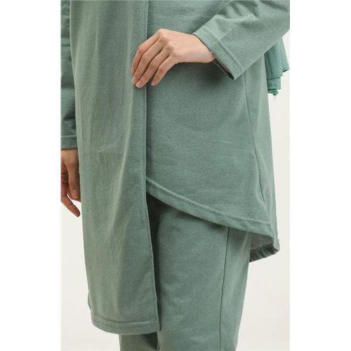 Kruvaze Bisiklet Yaka Sade Basic Tunik Panolon İkili Takım - 03076.100 - Çağla Yeşili