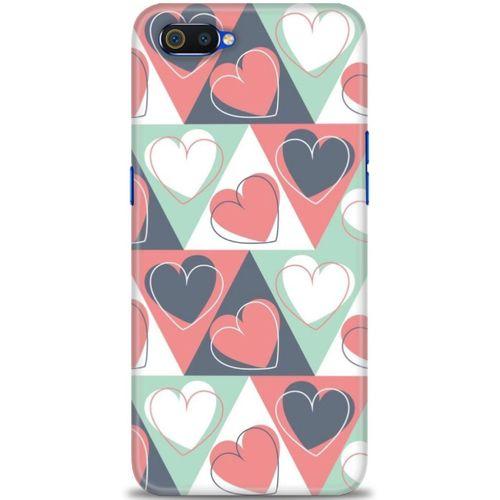 Realme C2 Kılıf HD Baskılı Kılıf - Kalp Kalp + Tam Ekran Koruyucu