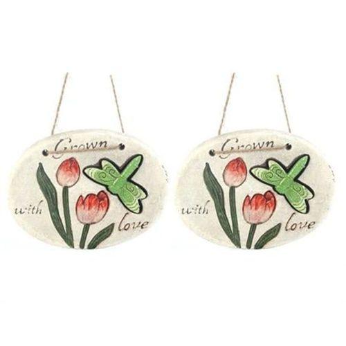2 Adet Asılabilir Balkon Ve Bahçe Süsü Yeşil Yusufçuk Desenli Oval 17X15X1,3Cm Duvar Süsü,Taşı Balkon,Bahçe Ve Oda Dekor  Hoşgeldiniz Tablo,Tabela