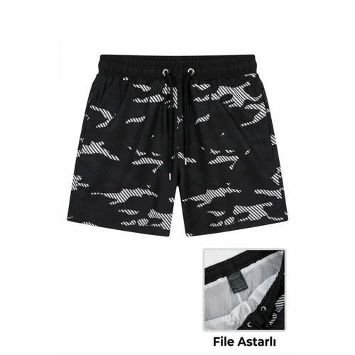 Deniz Şortu Fermuarlı Cepli File Astarlı Hızlı Kuruyan Premium - Siyah