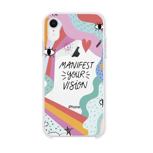 iPhone Xr Manifest Your Vision Premium Şeffaf Silikon Kılıf Beyaz Baskılı