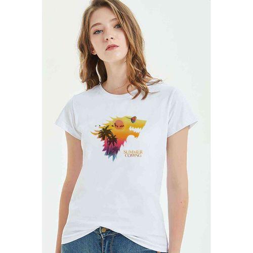 Summer Is Comming Baskılı Beyaz Kadın Tshirt