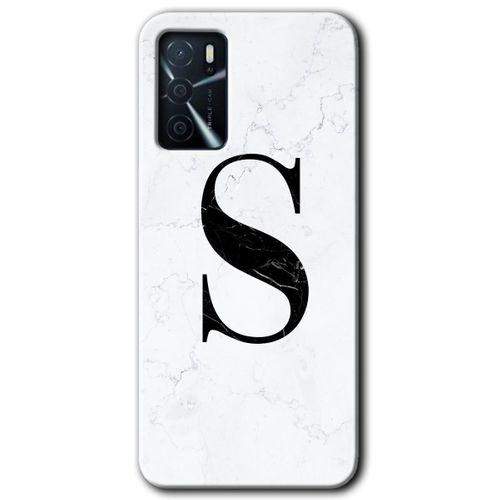 Oppo A16 Kılıf HD Desen Baskılı Arka Kapak + Temperli Cam - Beyaz Mermer Desenli S Harfi