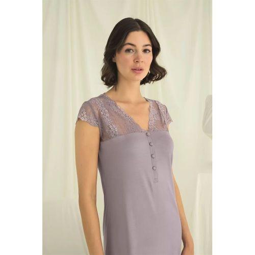 Kolu Omzu Ve Yakası Dantelli Önü Düğmeli Gecelik