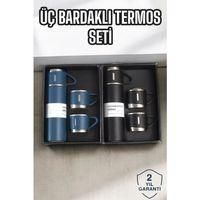 Şık Ve Dayanıklı 3 Bardaklı Termos Seti Uzun Süre Isı Koruma Özellikli