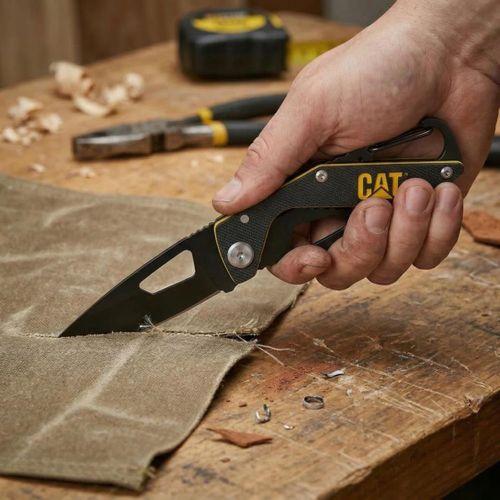 CAT DA980266 Kemer Askı Kancalı Karabinalı Katlanabilir 13CM Paslanmaz Çelik Siyah Kamp Çakısı