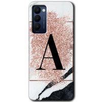 Tecno Camon 18T Kılıf HD Desen Baskılı Arka Kapak - Pembe Mermer Desenli A Harfi
