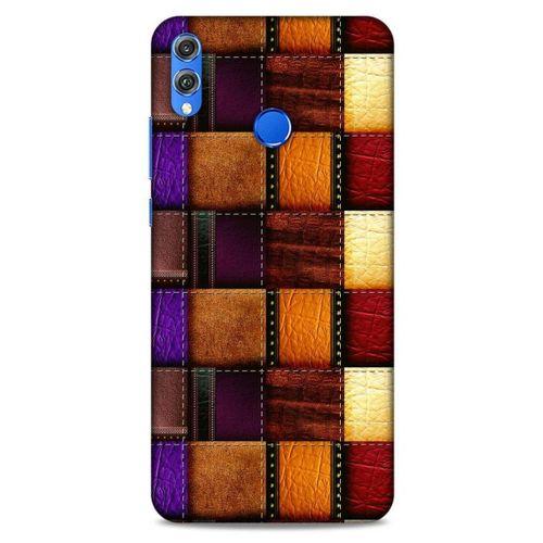 Huawei Honor 8x Kılıf Patchwork (44) Tough Armor Kılıf Mor Kahve