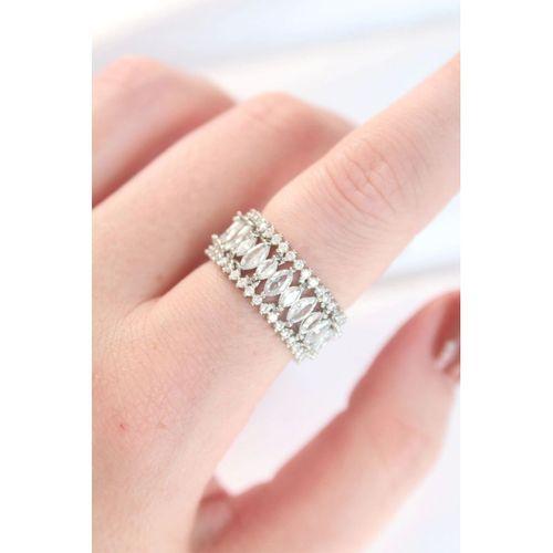 Kalın Zirkon Taşlı Silver Renk Ayarlanabilir Yüzük