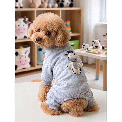 Moo Moo Cozy Köpek Tulumu | Gri Melanj Kalın Penye Köpek Kıyafeti | Yumuşak İnek Oyuncak Aksesuarlı