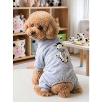 Moo Moo Cozy Köpek Tulumu | Gri Melanj Kalın Penye Köpek Kıyafeti | Yumuşak İnek Oyuncak Aksesuarlı