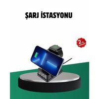 Kablosuz Şarjlı Dijital Masa Saati – 3 Parlaklık Seviyeli Led, Hızlı Şarj, Apple Uyumlu