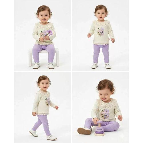 6/24 Ay Dantel Yakalı Penye Bebek Takımı