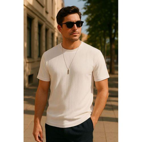 Erkek Kısa Kollu çizgi Kabartma Detaylı T-shirt