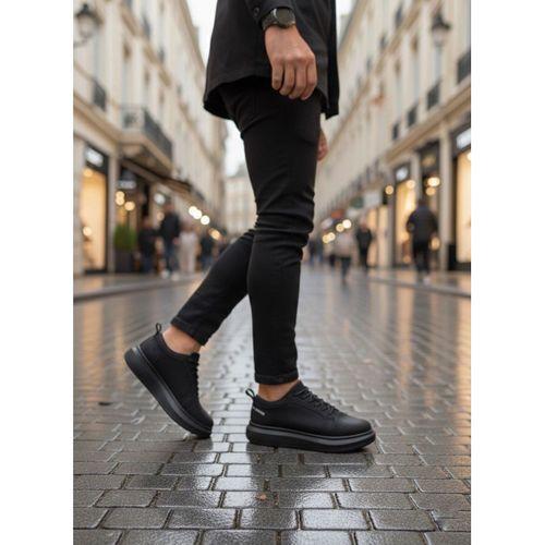 BA0548 BOA Kalın Yüksek Siyah Taban Siyah Bağcıklı Spor Erkek Ayakkabı