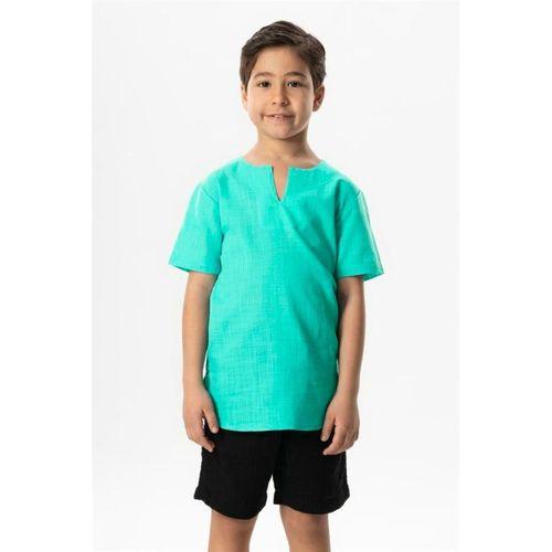 Kısa Kol Şile Bezi Bisiklet Yaka Yazlık Erkek Çocuk Tshirt Su Yeşili 3047