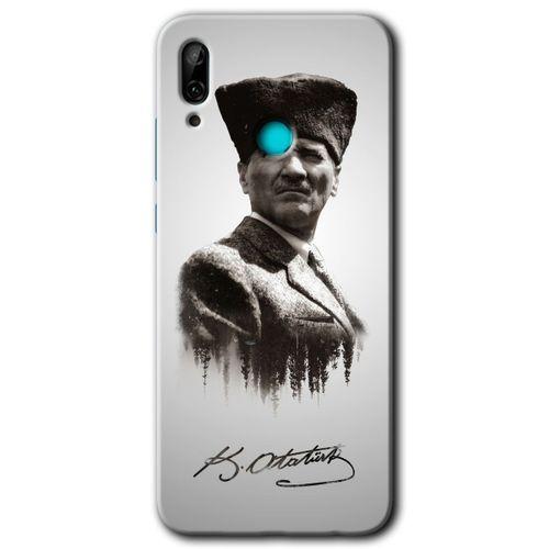 MRCİLETİSİM Huawei P smart 2019 Kılıf Baskılı Kapak - Mustafa Kemal Atatürk +Tam Ekran Koruyucu