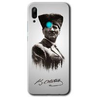 MRCİLETİSİM Huawei P smart 2019 Kılıf Baskılı Kapak - Mustafa Kemal Atatürk +Tam Ekran Koruyucu