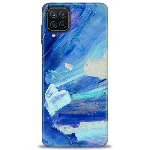 Samsung Galaxy A12 Kılıf HD Baskılı Kılıf - Mavi Beyaz + Tam Ekran Koruyucu
