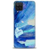 Samsung Galaxy A12 Kılıf HD Baskılı Kılıf - Mavi Beyaz + Tam Ekran Koruyucu