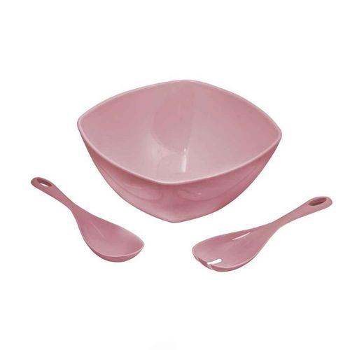 3,5 Lt Soft Pembe Akrilik Kare Salata ve Servis Kasesi Seti – 3 Parça