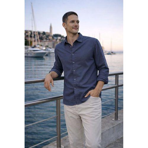 Hurley Çizgili Modal Kumaş Relaxed Fit Günlük Giyim Erkek Gömlek - Mavi