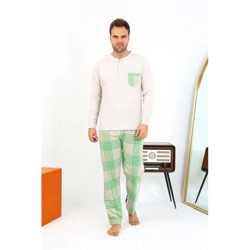 Erkek Uzun Kol Penye Krem Pijama Takımı