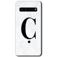 Samsung Galaxy S10 Plus Kılıf HD Desen Baskılı Arka Kapak - Beyaz Mermer Desenli Ç Harfi