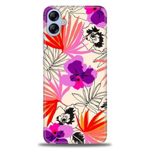 Samsung Galaxy A04E Kılıf HD Baskılı Kılıf - Kırmızı Mor Çiçekler + Tam Ekran Koruyucu