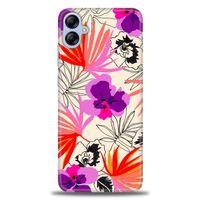 Samsung Galaxy A04E Kılıf HD Baskılı Kılıf - Kırmızı Mor Çiçekler + Tam Ekran Koruyucu